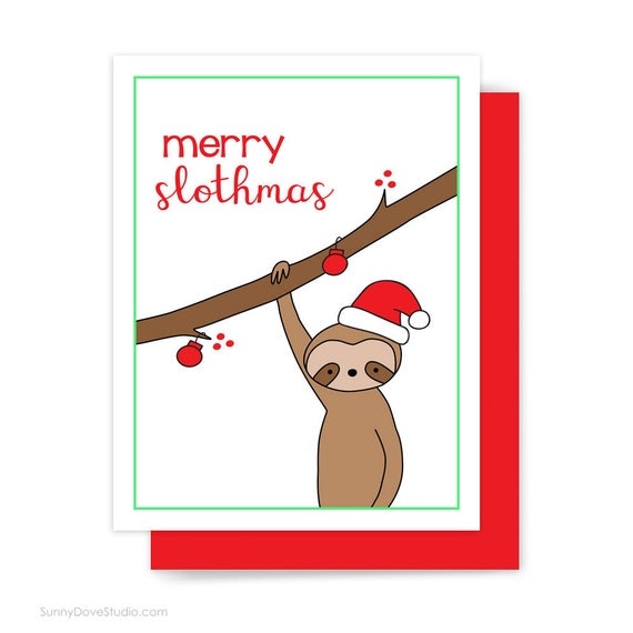 Funny Christmas Card Holiday Cards For Friend Sloth Pun Merry