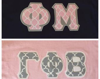 Custom Quatrefoil Greek Letter Tee, Long Sleeve or Sweatshirt (shown in Gamma Phi and Phi Mu, see description for ordering instructions)