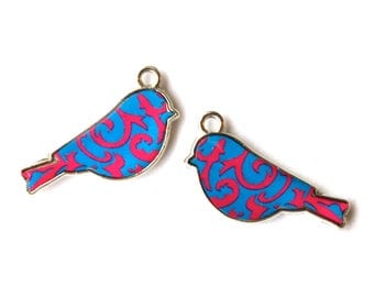 X 1 bird enamel blue/pink 28mm
