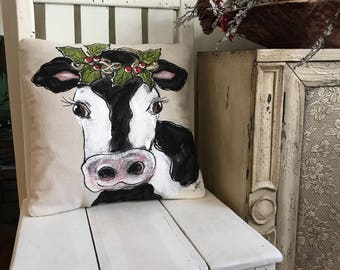 Farmhouse Cow Decor Modern Pillow Holstein With Garland Rustic Christmas Farmhouse Cow Decor Modern Pillow Holstein With Garland Rustic Christmas