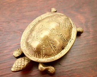 Vintage Brass Turtle Box With Hinged Lid Dish Tortoise Ash Tray Figurine