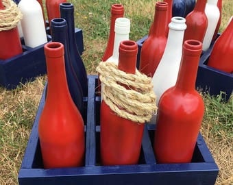 Patriotic Wine Bottle Ring Toss, 4th of July Game, Americana Decor, Painted Wine Bottle Ring Toss, 4th of July Decor, Patriotic Decor
