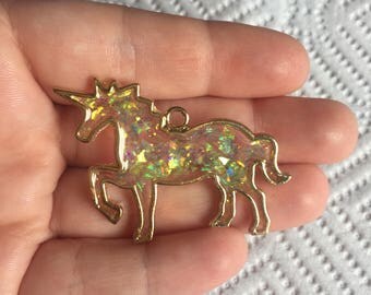 RESERVED listing-Unicorn Necklace, faux opal necklace, resin necklace, unicorn jewelry, unicorn bezel necklace, , iridescent unicorn
