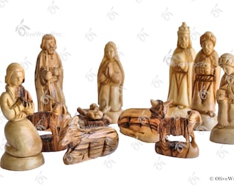 Olive wood nativity carved Christmas tree nativity set holy family 15cm on Sale - Holy land