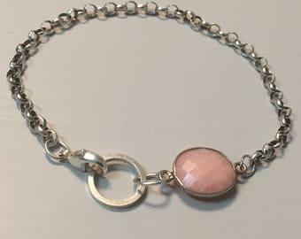 Pink opal and sterling silver bracelet Peruvian pink opal bracelet
