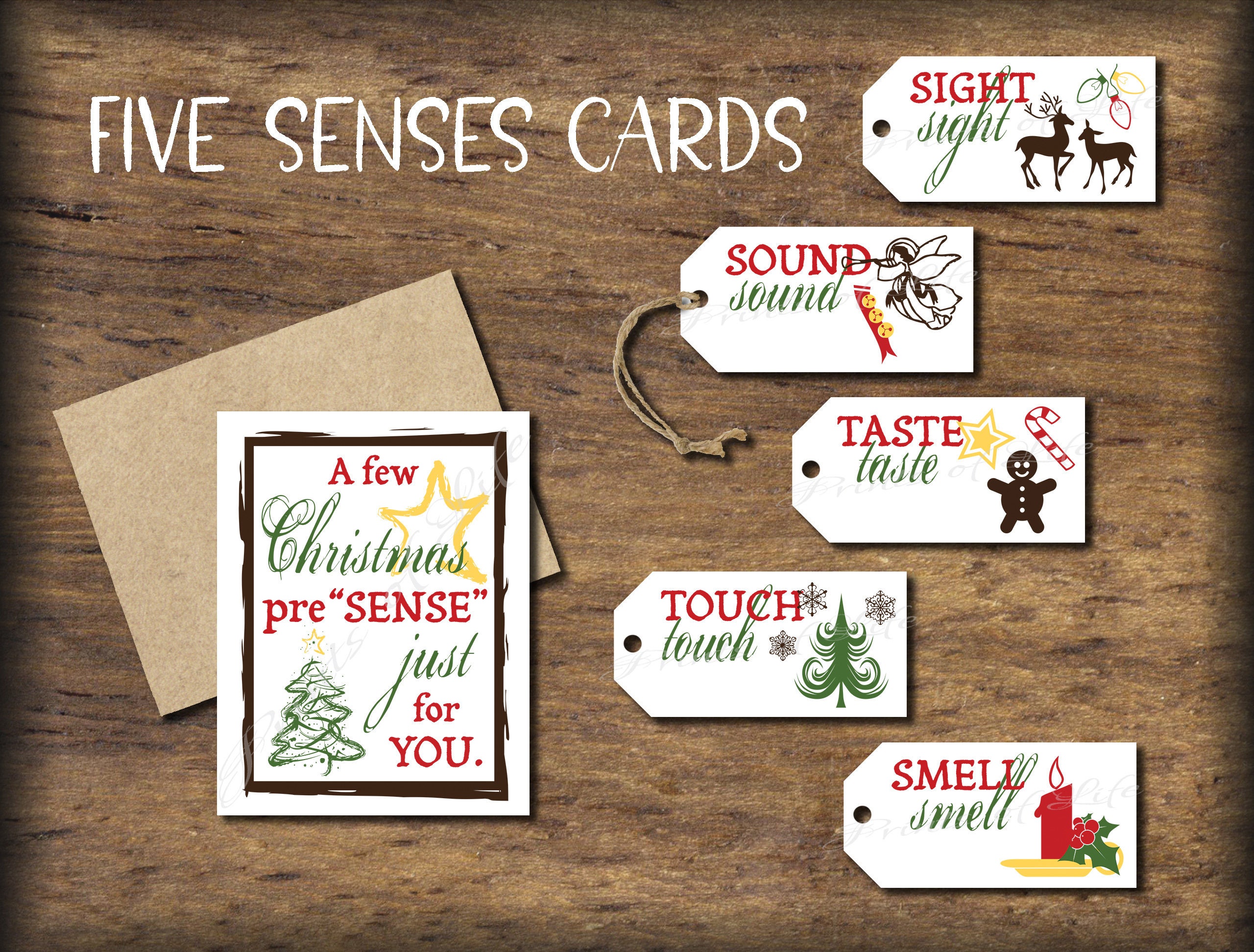 Five Senses Gift Tags & Card. Instant download printable. 5 senses ...