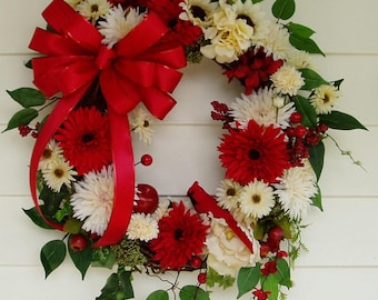 Red Cardinal Wreath, Christmas Grapevine Wreath, Winter Wreath, Holiday Wreath