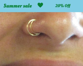 boho nose ring, Gold nose ring, gold septum, moon Nose Ring, nose stud, 14K Gold nose ring, septum ring, Gold nose hoop, septum piercing