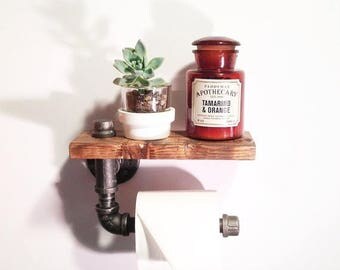 30% OFF SALE Industrial pipe shelf - Steampunk bathroom fixture - Rustic Furniture - Industrial Bathroom - Toilet paper holder - Pipe shelf