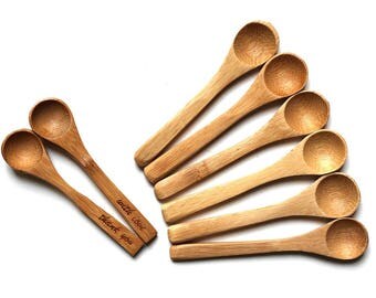 6 mini bamboo wooden spoons 3 1/2 inch, wood teaspoons, small wooden spoon, tea expresso spice spoon, wedding favors, party favors, DIY gift