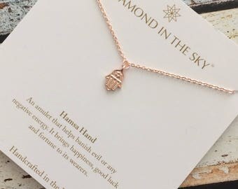 Rose Gold Hamsa Hand Necklace on Gift Card