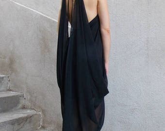 ON SALE Black Summer Dress / Black Dress / Backless Summer Dress / Chiffon Dress / Little Black Dress TDK132