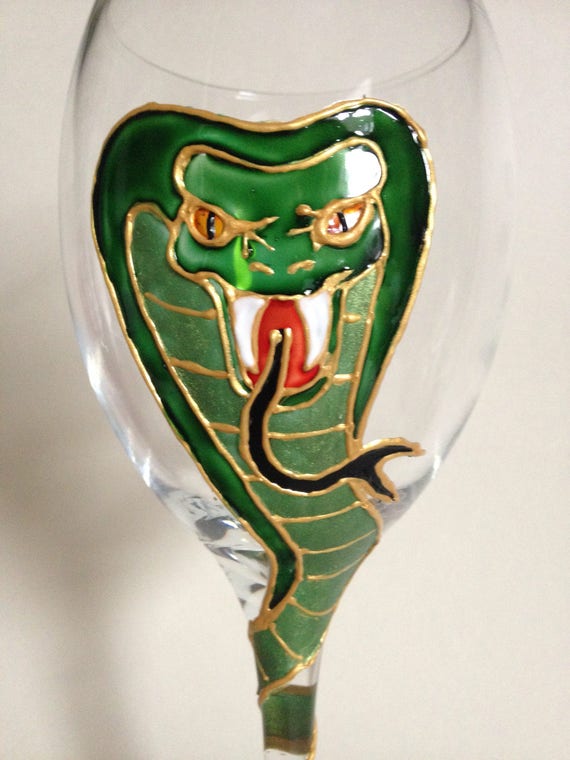 Wine glass with snake design Halloween Snakes Green