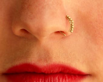 SALE15% Gold Nose Ring, Indian Nose Ring, Nose Ring, Unique Nose Ring, Piercing Jewelry, Nose Hoop, Piercing Nose, Nose ring, Solid Gold