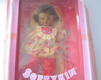 Vintage Horsman 6300 SOFTYKIN Cuddly BLACK AMERICANA Doll 13" In the Original Box