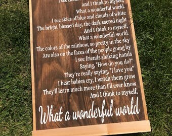 What A Wonderful World Dark Walnut Framed Rustic Fixer Upper Inspired Chic Distressed 17x25 Wood Sign