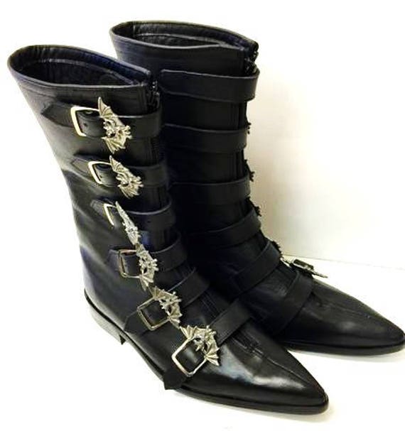 6 Bat Winklepicker Boots in Black Leather