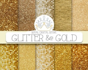 Gold glitter digital paper: "GLITTER AND GOLD" with glitter background, gold glitter texture, gold background, gold texture for invitations