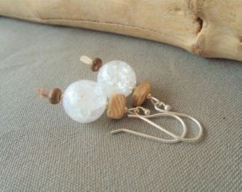Quartz, coconut, and Sterling Silver earrings / / nature jewelry