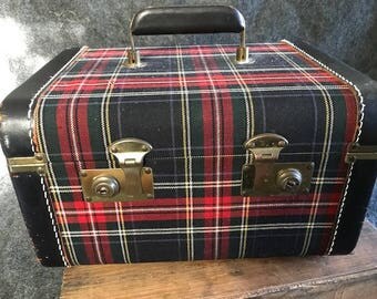 Vintage Tartan plaid train travel case