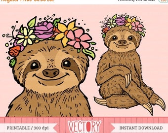 SALE 40%OFF Cute Sloth with Flower Headband Clipart