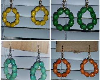 Wood Hoop Earrings: Orange Green Teal Yellow