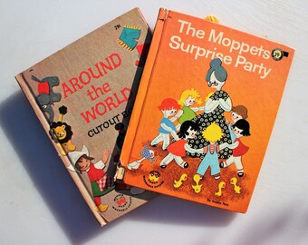 Moppets and Poppits, A Wonderful Wonder Book Pair,The Moppets Surprise #794 and Around the World Cut Out Book #826