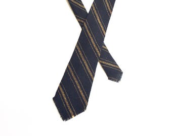 Vintage 1940s 1950s Wool Tie / Striped Woven Tie / 1940's 1950's / Fringe Tie / Hand Woven Tie