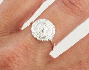 Sterling Silver Ring, Round Ring, Ethnic Ring, Tribal Ring, Silver Circle Ring, Non Oxidized Silver Ring, Band Ring, Bright Jewelry