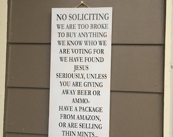 ON SALE NO Soliciting sign - funny porch signs - funny no soliciting sign - thin mints sign - we have found jesus - front porch signs - porc