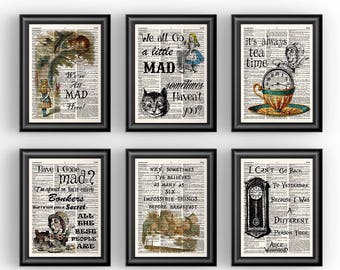 Alice in Wonderland Wall Art, Childrens Book Art, Alice in Wonderland Nursery Wall Art, Book Quotes Print