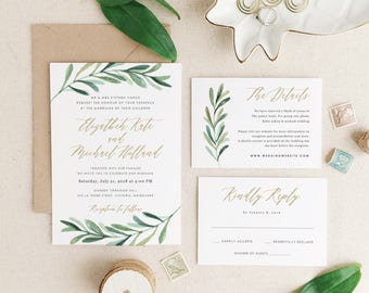 Greenery Wedding Invitation Template • Printable Wedding Invitation • Botanical Calligraphy • Word or Pages • MAC or PC