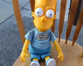 Vintage 1990 Bart Simpson Pull String Doll Whoa Mama! Shirt The Simpsons Matt Groening Stuffed Plush Talking Large 18" Fox TV Show 80s 90s