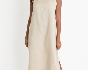 90s Cream Sack Tank Dress L
