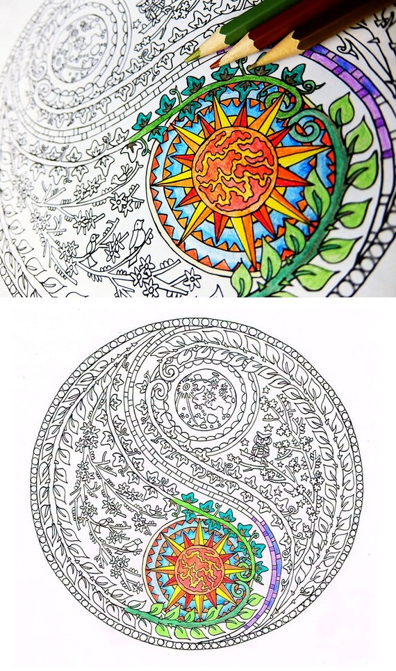 Coloring for Adults Yin Yang Moon and Sun Printable adult