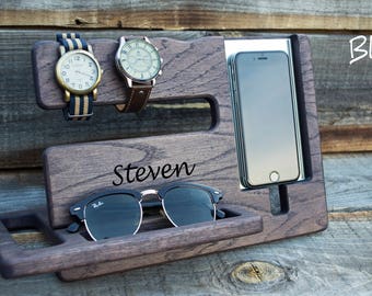 Dark desk organizer Personalized men docking station Gift for Man Christmas gift for men Christmas boyfriend gift Iphone 7 Gift for husband