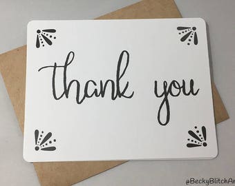 Thank you card- Thank you card set- Wedding thank you cards- Hand lettered thank you card- Black and white thank you cards- Thank you notes