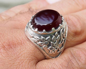 antique handmade Silver Carnelian stone turkmen statement AQEEQ ring from Afghanistan No:436