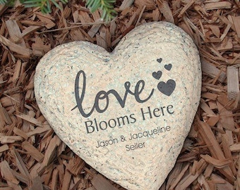 Personalized Garden Stone Love Blooms Here Decorative SMALL Garden Stone
