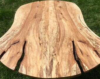 SALE and Free Shipping!!** Incredible Reclaimed Live Edge Spalted Yellow Birch Round Slab Coffee Table