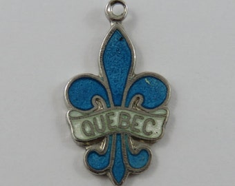 Enamel Quebec Fleur De Lis Sterling Silver Vintage Charm For Bracelet