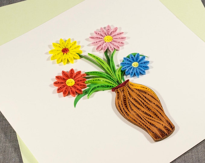 3D Blank Quilled Card - Flowers in Vase