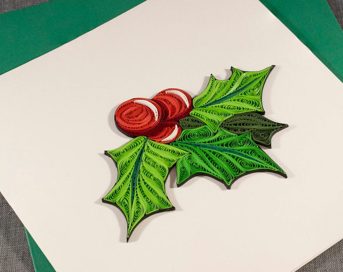 3D Blank Mistletoe Holly Christmas Quilled Xmas Quilling Card