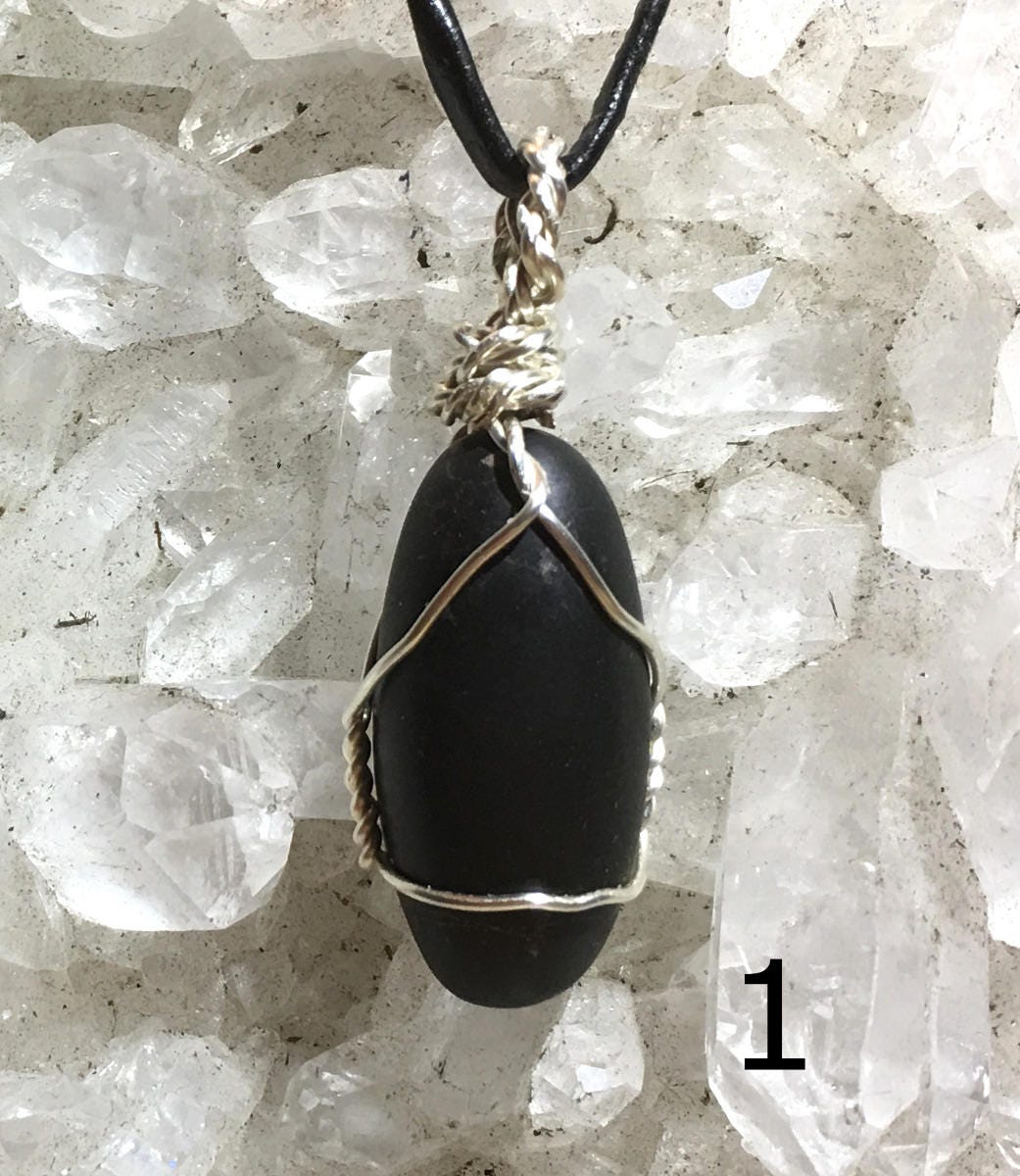 Black Shiva Lingam Pendants Wire Wrapped Rare Shiva Lingam