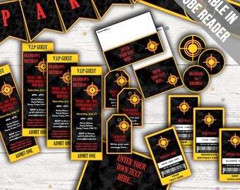 Nerf Party Decorations, Invitations and Party Favor Tags. Editable. Printable. Instant Download.