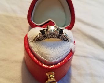 Antique Edwardian engagement ring diamond and sapphire Victorian ring antique ring wedding ring vintage ring bride something blue FREE SHIP