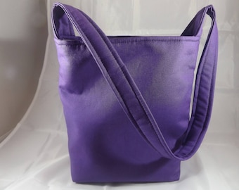 2ot - dark purple Bingo bag or handbag, @ 8"w x 9"h x 4"d, cotton, inside pockets, MJSEWS