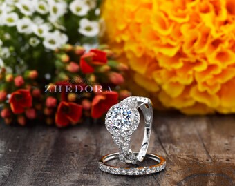 2.25 CT Round Cut Engagement Ring band set in Solid 14k or 18k White Gold Bridal, Wedding Set , Engagement Set, Wedding band