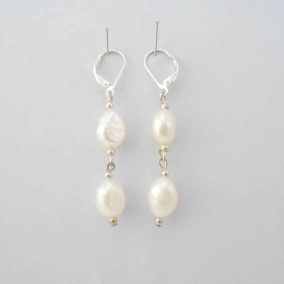 White Pearl Dangle Earrings Genuine Pearl EarringsSterling