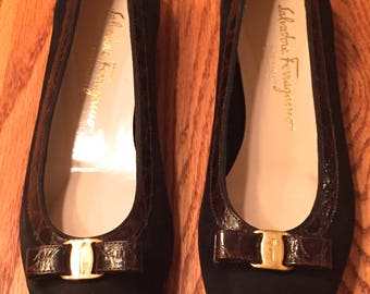 Salvatore Ferragamo Brown Suede Flats